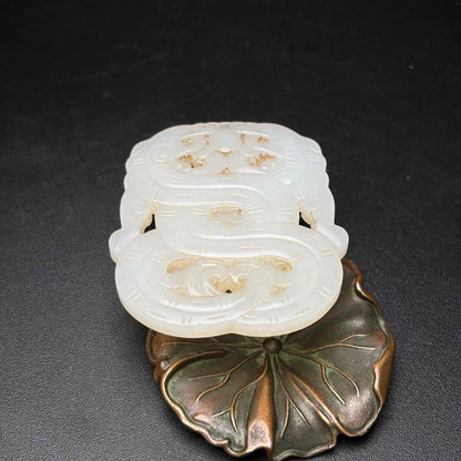 Chinese Natural Hetian Jade Hand-carved Exquisite Dragon Pendant 31182