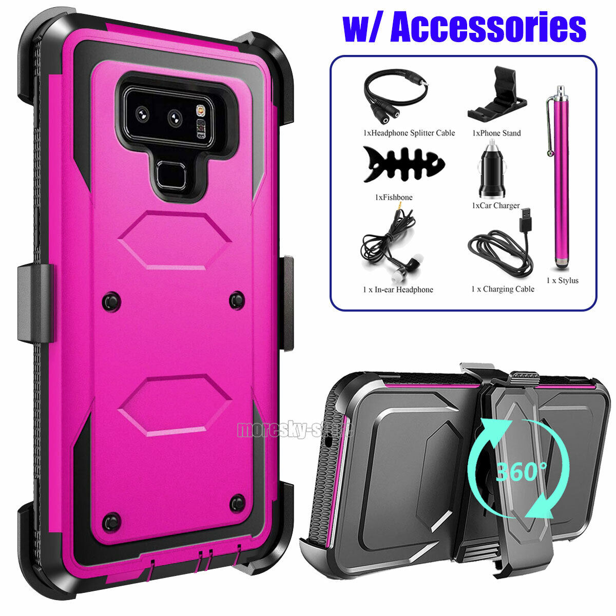 For Samsung Galaxy Note 9 Heavy Duty Clip Holder Case Cover, w/ Accessories