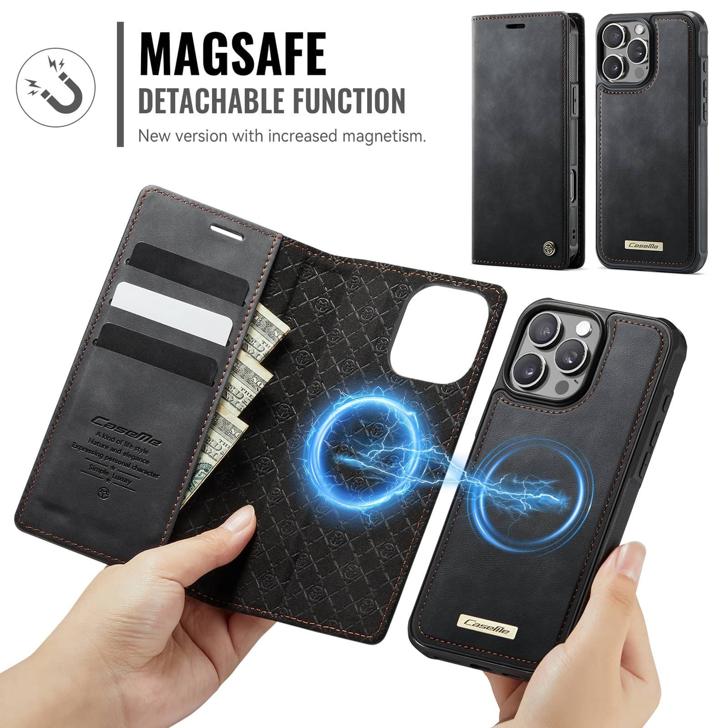 For iPhone 16e 16 15 14 13 12 11 Pro Max Detachable Wallet Case with Magsafe