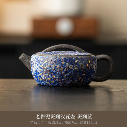 Handmade Ceramic Teapot Mineral Glaze Gold Accent Gongfu Tea Pot 150ml