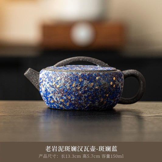 Handmade Ceramic Teapot Mineral Glaze Gold Accent Gongfu Tea Pot 150ml