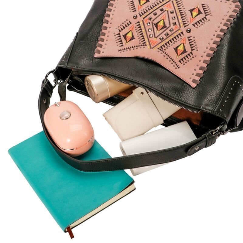 Black Women Embroidered Flower Handbag Shoulder Crossbody Tote Bag With Wallet