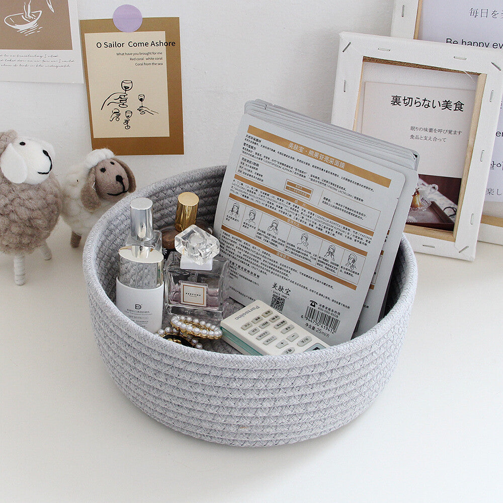 3X Rope Storage Baskets For Organizing Small Cotton Woven Decorative Basket grey