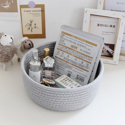 3X Rope Storage Baskets For Organizing Small Cotton Woven Decorative Basket grey