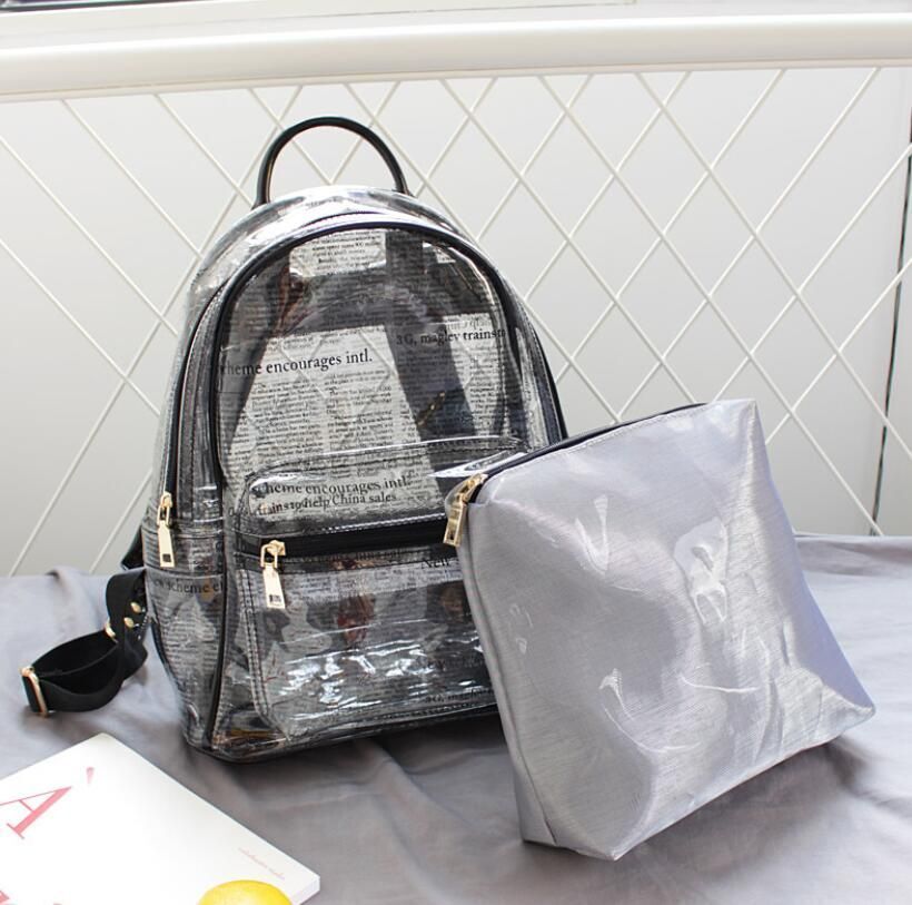 Waterproof Backpack Leisure Beach Bag Transparent Purse Split Leather 27*33*13CM