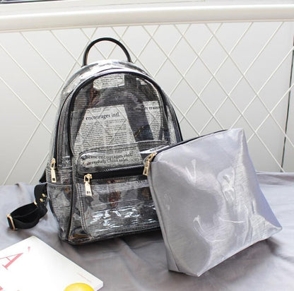 Waterproof Backpack Leisure Beach Bag Transparent Purse Split Leather 27*33*13CM