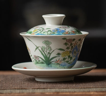 Chinese Porcelain Gaiwan Antique Zen Style Tureen Ceramic Covered Bowl Saucer