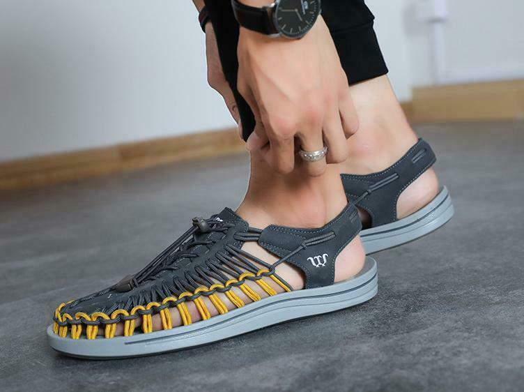 Men's Knit Flats Sandals Breathable Handmade Causal Beach Summer Stylish New