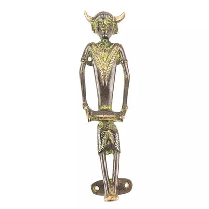 Set of 2 Antique Look Green Patina Dhokra Brass Man with Drum Door Handle