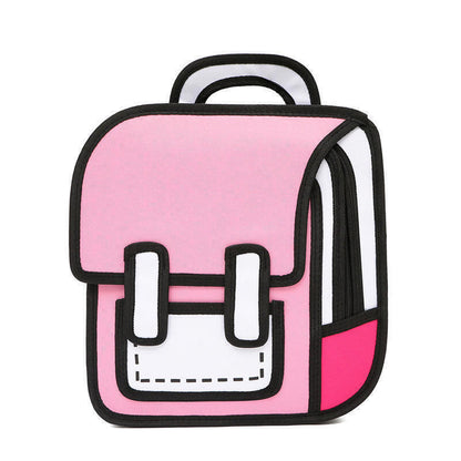 New 3D Jump Style 2D Drawing Cartoon Paper Bag Comic Backpack Messenger Bookbag