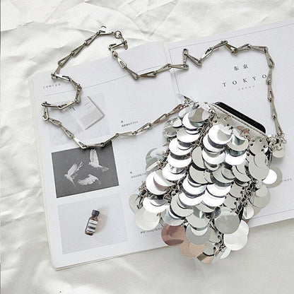 Fashion Bags Metal Sequins Chain Woven Bag Clutch Traveling Shoulder Bag Handbag