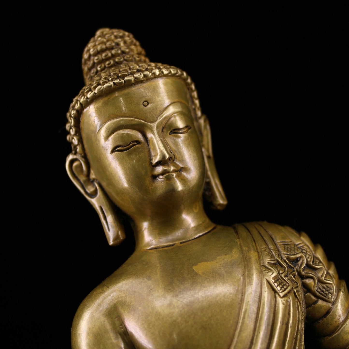 7.5" Buddhism Sakyamuni Buddha Statue Collect Chinese Brass Inlay Gem