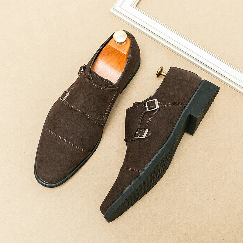 Brown Loafers Shoes Black Square Toe Slip-On Business Men Dress Shoes Size