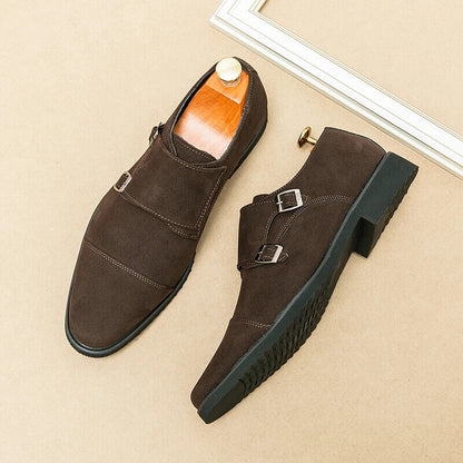 Brown Loafers Shoes Black Square Toe Slip-On Business Men Dress Shoes Size