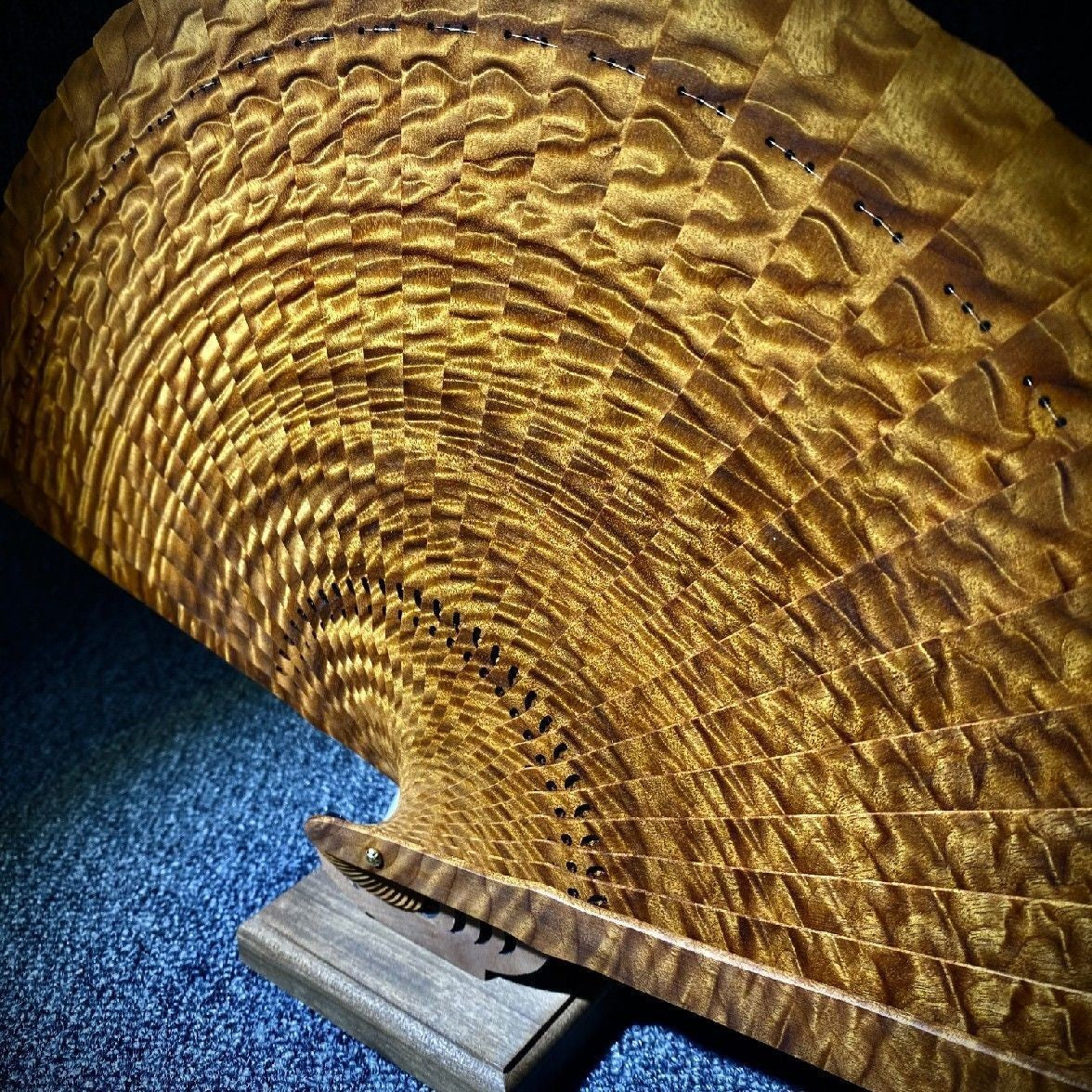 Golden Phoebe Mini Folding Fan 100% Handmade Water Ripple Suzhou Style