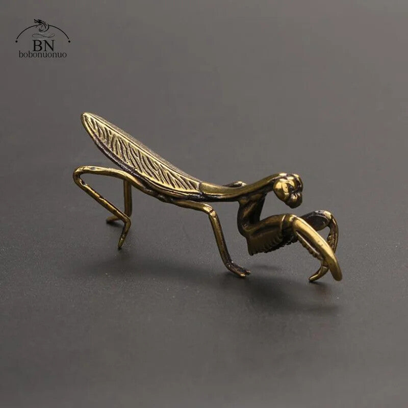 Copper Mantis Miniature Ornament Tea Pet Solid Insect Figurine Decoration Decor