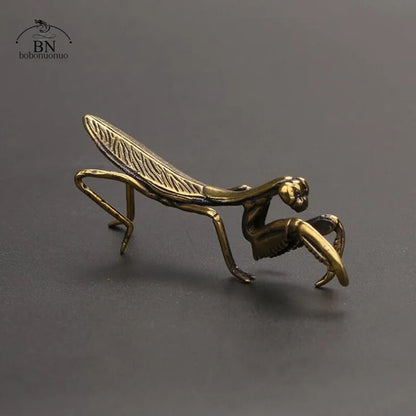 Copper Mantis Miniature Ornament Tea Pet Solid Insect Figurine Decoration Decor