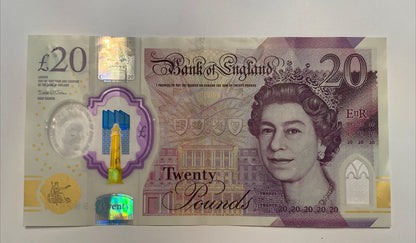 Great Britain Bank of England 20 Pound REAL Note United Kingdom Queen Elizabeth