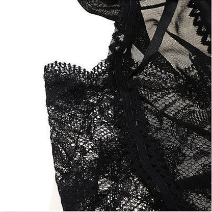 Black Women's Sexy Lingerie Babydoll Sleepwear Lace Dress G-string Nightwear Set