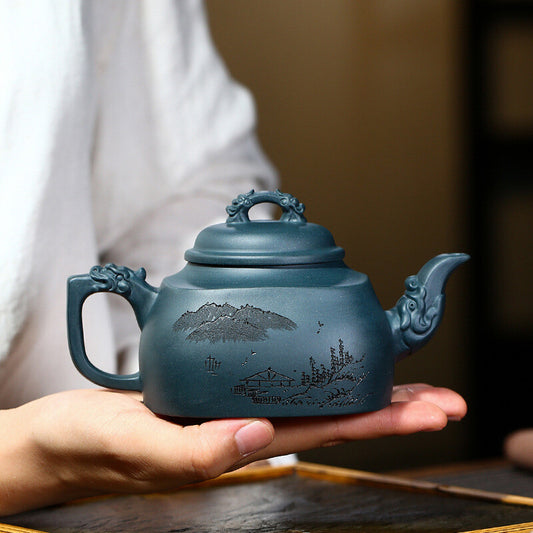 6.1" Collect Chinese Yixing Zisha Pottery Celeste Clay 300ML 9 Hole Teapot