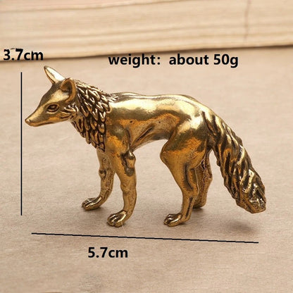 5.7cm Brass Small Fox Statue Tea Pet Table Ornament Luck Home Decoration