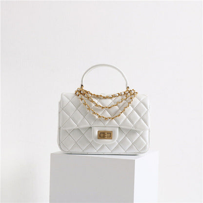 Small Quilted Lambskin Leather Handle Chain Tote Shoulder bag Crossbody Purse