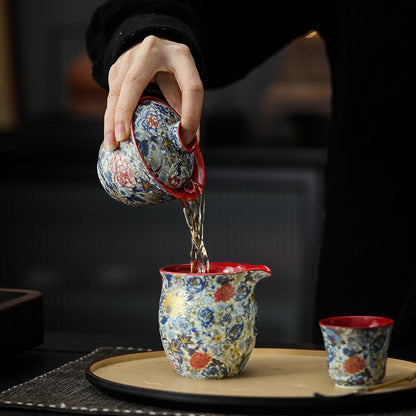 Chinese Gaiwan Color Enamel Craft Ceramic Tureen Covered Bowl Saucer Lid Tea Cup