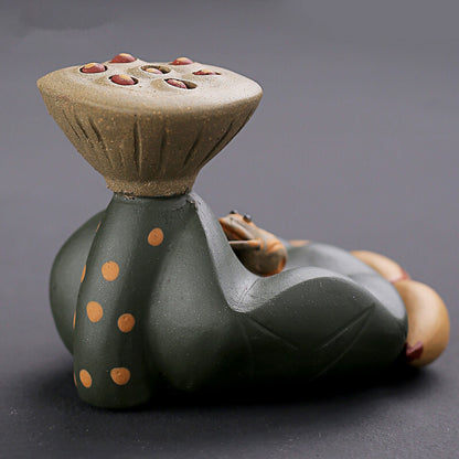 Creative Yixing Zisha Lotus Leaf Frog Tea Pet Purple Clay Tea Pot Holder Lid