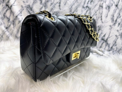 Women Classic Quilted Double Flap Shoulder Crossbody Leather Bag