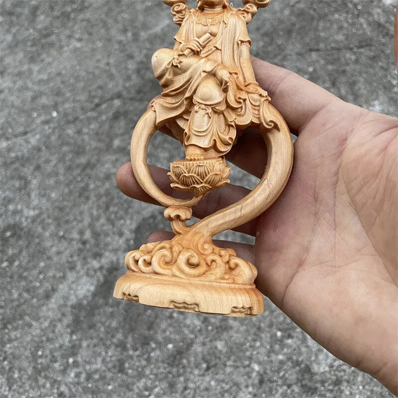 17*7.5*4.5cm Bodhis Wood Carving Auspicious Carving Buddhist Guanyin Figurine