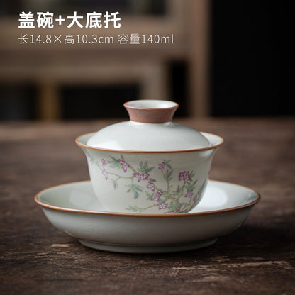 1pc Ru Kiln Sancai Gaiwan Ceramic Tea Bowl Household Kung Fu Tea Set