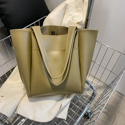 Leather Woman Tote Shopper Handbags Single Shoulder Bag with Outer Pocket