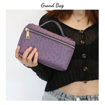 Handbag Embossed Ostrich Leather Portable Bag Small Clutch Bag Purse 19*12*6 CM