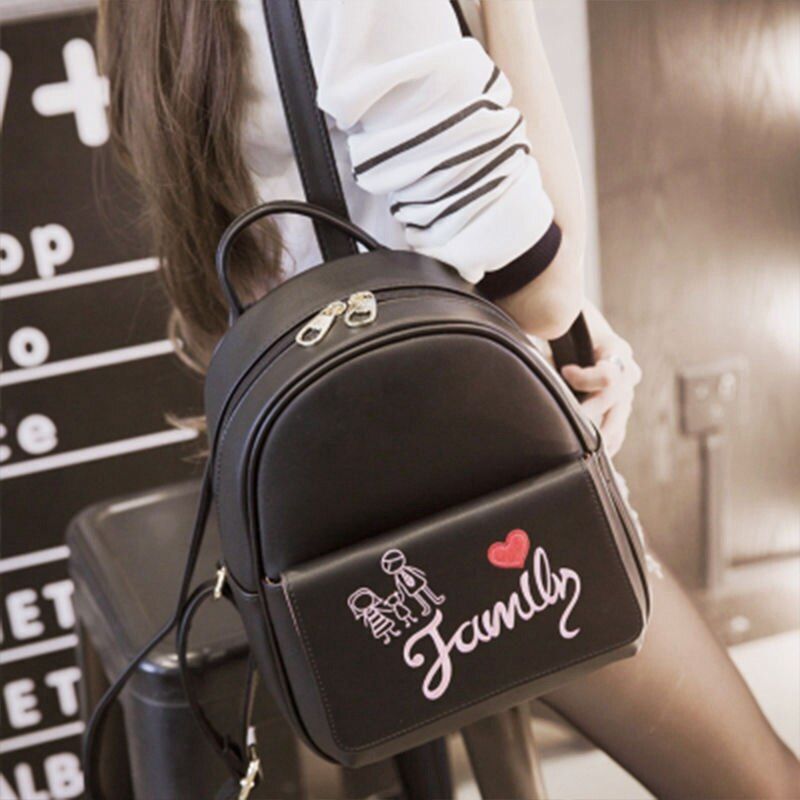 Small Black Backpack Traveling Backpack Women Synthetic Leather Shoulder Bag 1PC