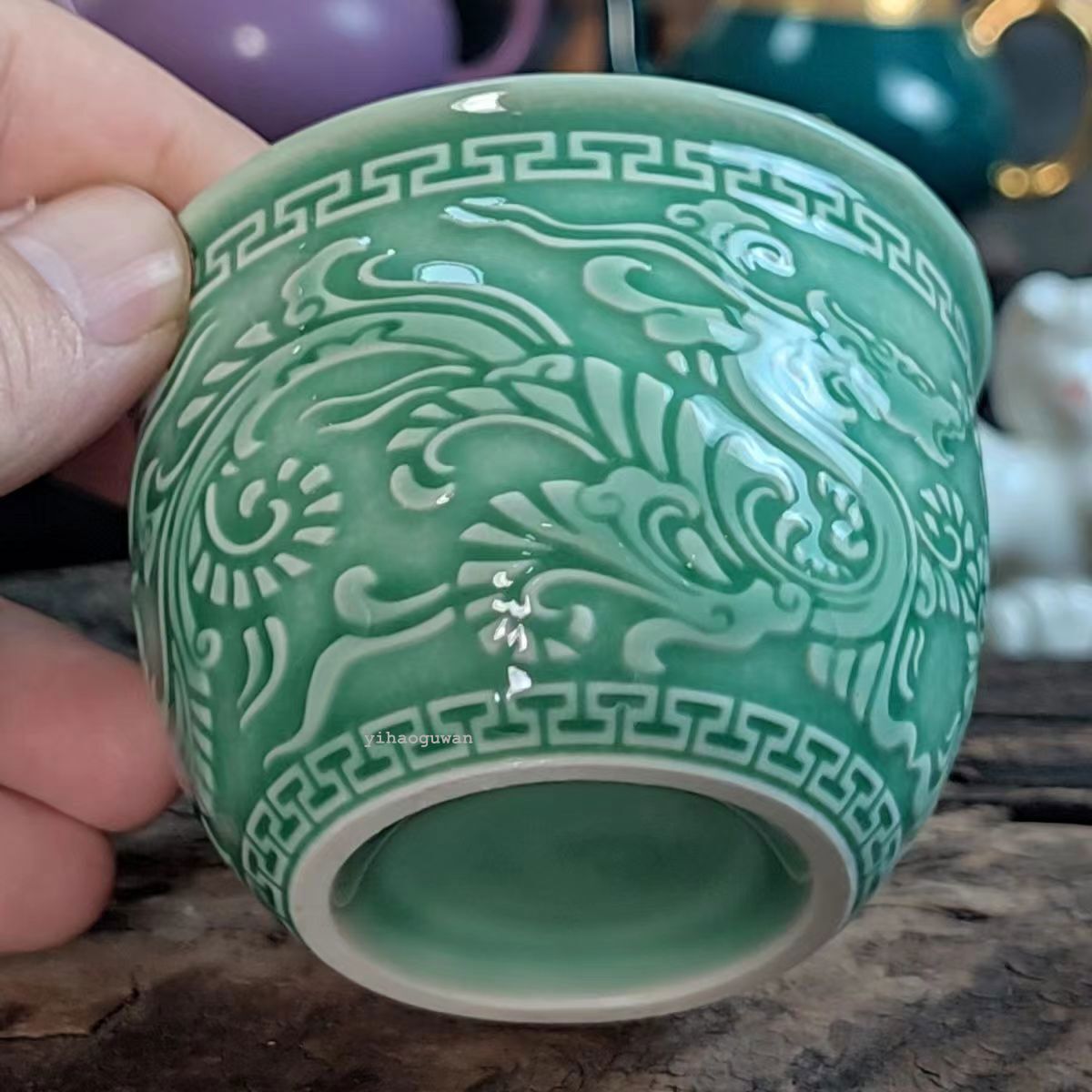 125ML ！！！Chinese antique green glazed dragon patterned master tea cup