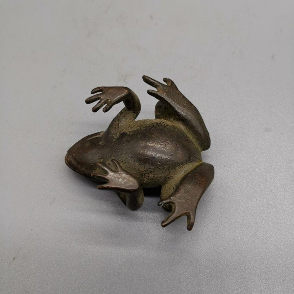Old Chinese Bronze Copper Handmade Frog Wealth Statue