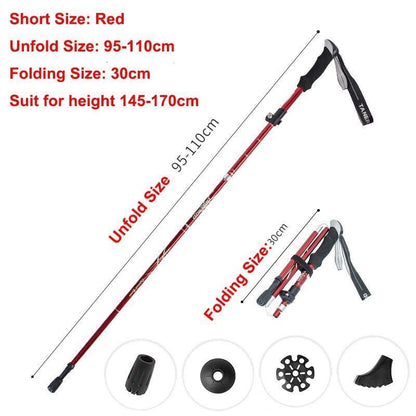 5-Section Folding Trekking Poles Nordic Walking Stick Hiking Telescopic Cane 1PC