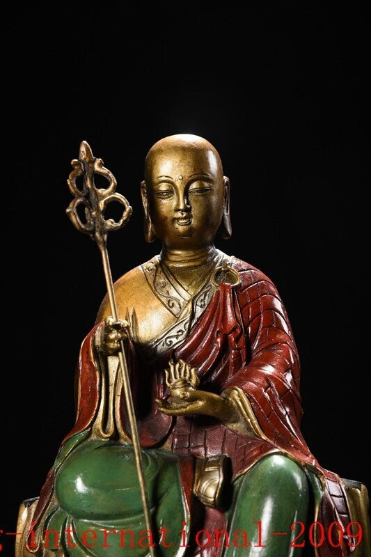 Tibet Buddhism bronze gilt painted tangseng Ksitigarbha jizo Monk Buddha statue