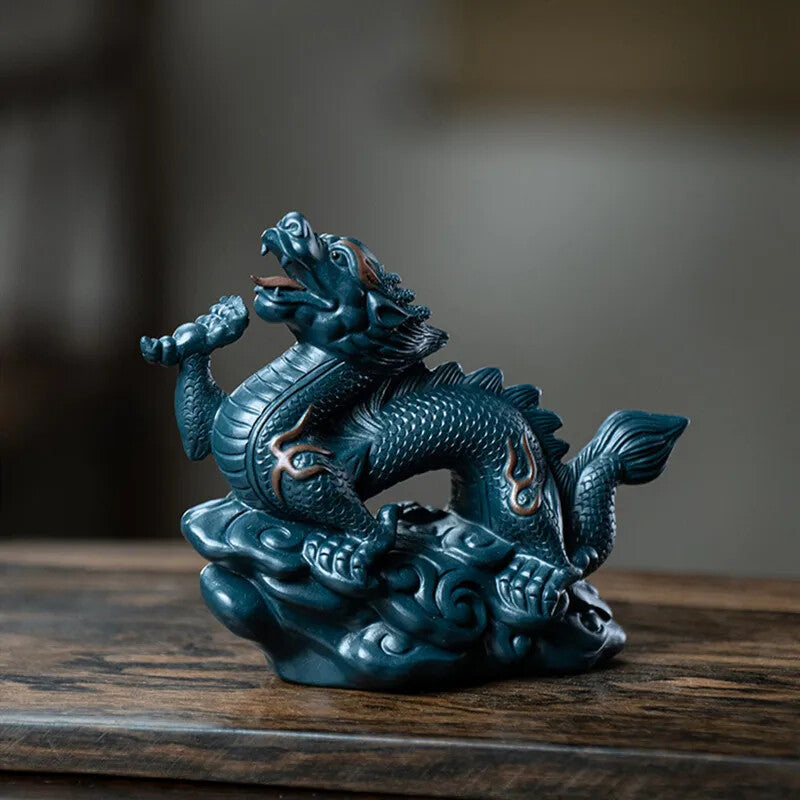 1pc 4.6" Yixing Purple Clay Tea Pet Handmade Sculpture Dragon Statue Ornament