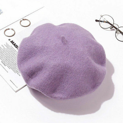 Wool Beret Hats Women Pure Felt British Style Solid Color Slouchy Winter Female