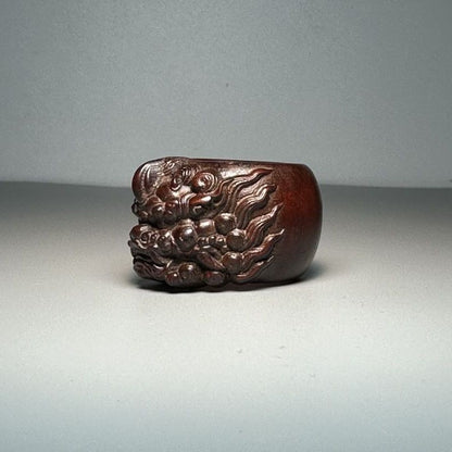 Vintage Boxwood Pixiu Ring Wooden Thumb Ring 2.0-2.2cm Antique Men’s