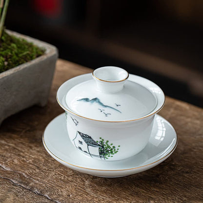 175ml Dehua Painted Gaiwan Teacup Ceramic Tea Bowl Kungfu Tea Set Tureen Tea