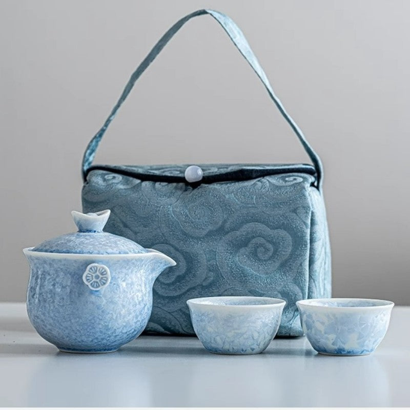 Crystalline Glaze Tea Set with Heat-Resistant Handle Travel Portable Companion