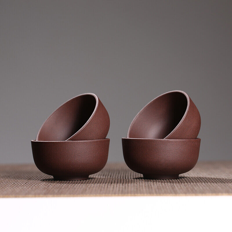 4 tea cups 50ml handmade bamboo relief China yixing zisha kungfu tea cup marked