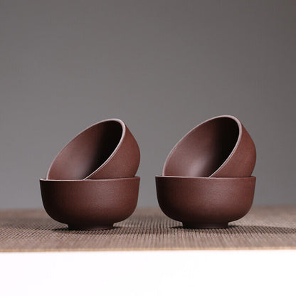 4 tea cups 50ml handmade bamboo relief China yixing zisha kungfu tea cup marked