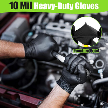 Black Nitrile Gloves 10 Mil, Heavy Duty Disposable Latex Free Gloves – Diamond G