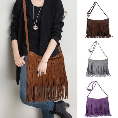 Fringed Leather Shoulder Bag Adjustable Knitting Strap Soft Messenger Bags 1 PC