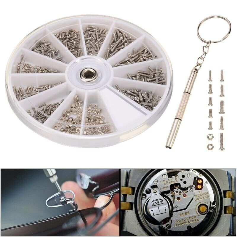 Watch Repair Kit 600Pcs Assorted Screws Clock Eyeglasses Parts Tools Accessories
