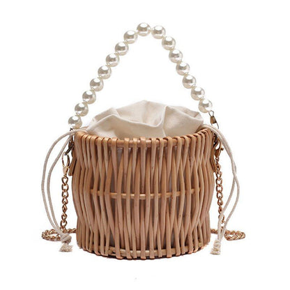 Summer Straw Bag Women Handmade Beach Handbag Travel Crossbody Bag 16*16*14 CM
