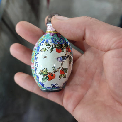 Old Beijing Chinese Cloisonne Snuff Bottle Enamel Painted Flower Bird Box Gifts